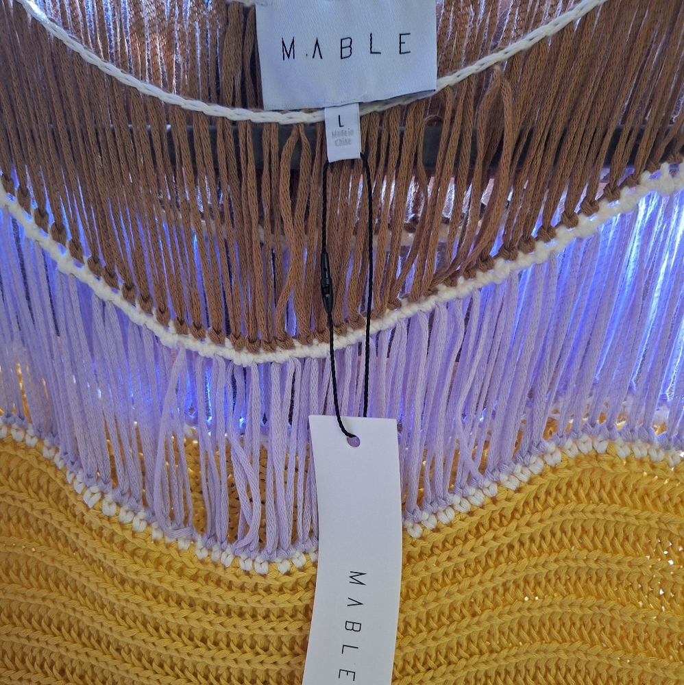 NWT Mable Crochet Knit Multicolor Striped Fringe Maxi Dress L - Picture 8 of 8